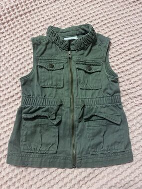 Girls Olive Utility Vest with Elastic Waist